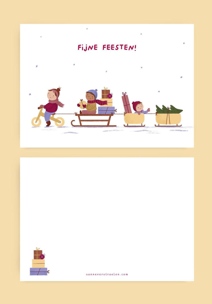 Kerstkaart samen op de slee